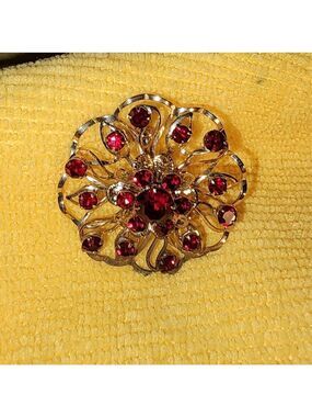 Elegant Red Gemstone Brooch